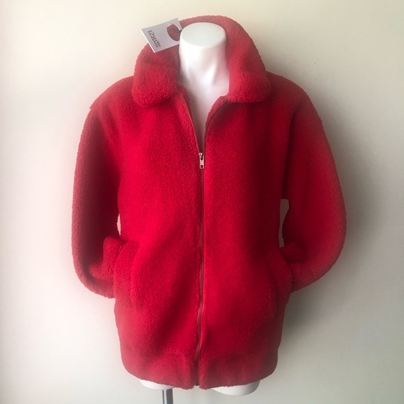 Charlie Holiday Somerset Oversized Faux Fur Teddy Jacket, RED S NWT - Picture 5 of 11